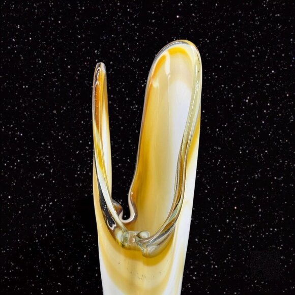 Hand Blown Swung Style Art Glass Vase Hand Made Amber Yellow Tall 14"T 4"W VTG - Picture 2 of 16